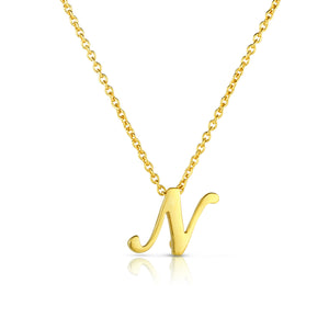 18k Yellow Gold Tiny Treasures Script Initial 'n' Necklace