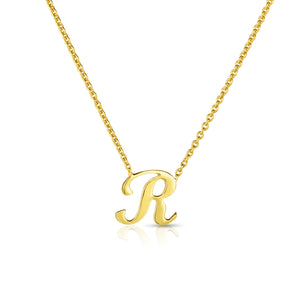 18k Yellow Gold Tiny Treasures Script Initial 'r' Necklace