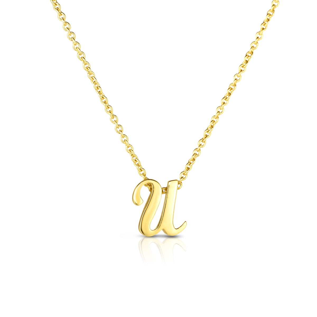 18k Yellow Gold Tiny Treasures Script Initial 'u' Necklace
