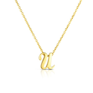 18k Yellow Gold Tiny Treasures Script Initial 'u' Necklace
