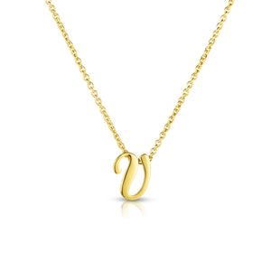 18k Yellow Gold Tiny Treasures Script Initial 'v' Necklace