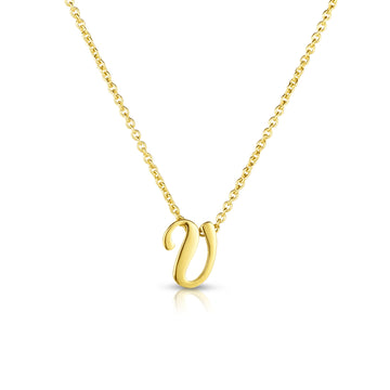 18k Yellow Gold Tiny Treasures Script Initial 'v' Necklace