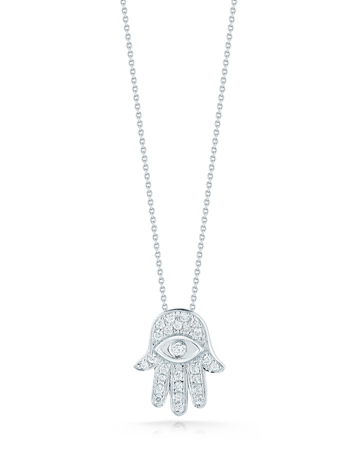 18k White Gold Tiny Treasures Diamond Hamsa Necklace