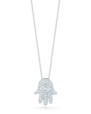 18k White Gold Tiny Treasures Diamond Hamsa Necklace