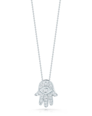 18k White Gold Tiny Treasures Diamond Hamsa Necklace thumbnail