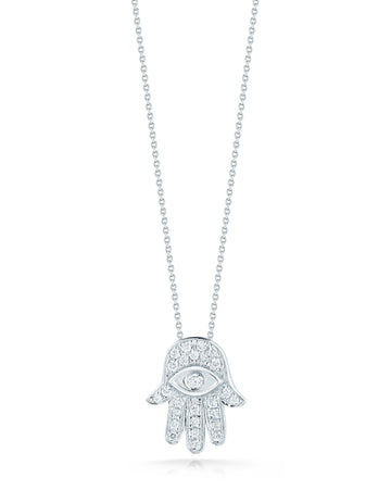 18k White Gold Tiny Treasures Diamond Hamsa Necklace