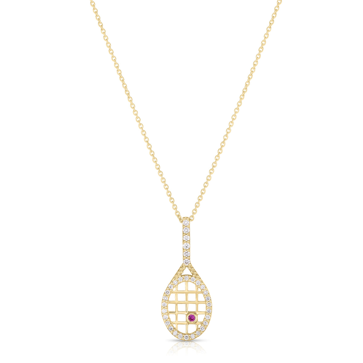 18k Yellow Gold Tiny Treasures Diamond Tennis Racket Necklace