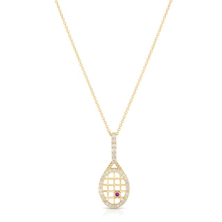 18k Yellow Gold Tiny Treasures Diamond Tennis Racket Necklace thumbnail