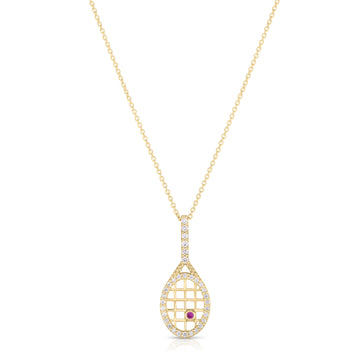 18k Yellow Gold Tiny Treasures Diamond Tennis Racket Necklace