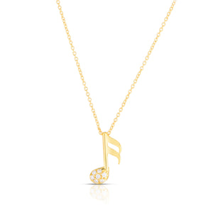 18k Yellow Gold Tiny Treasures Diamond Music Note Necklace