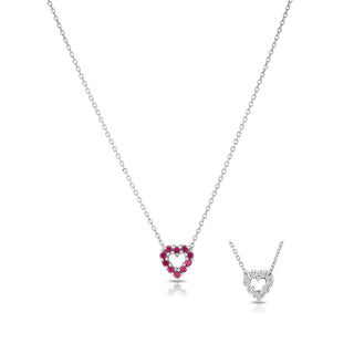 18k White Gold Tiny Treasures Diamond & Pink Sapphire Reversible Heart Necklace thumbnail