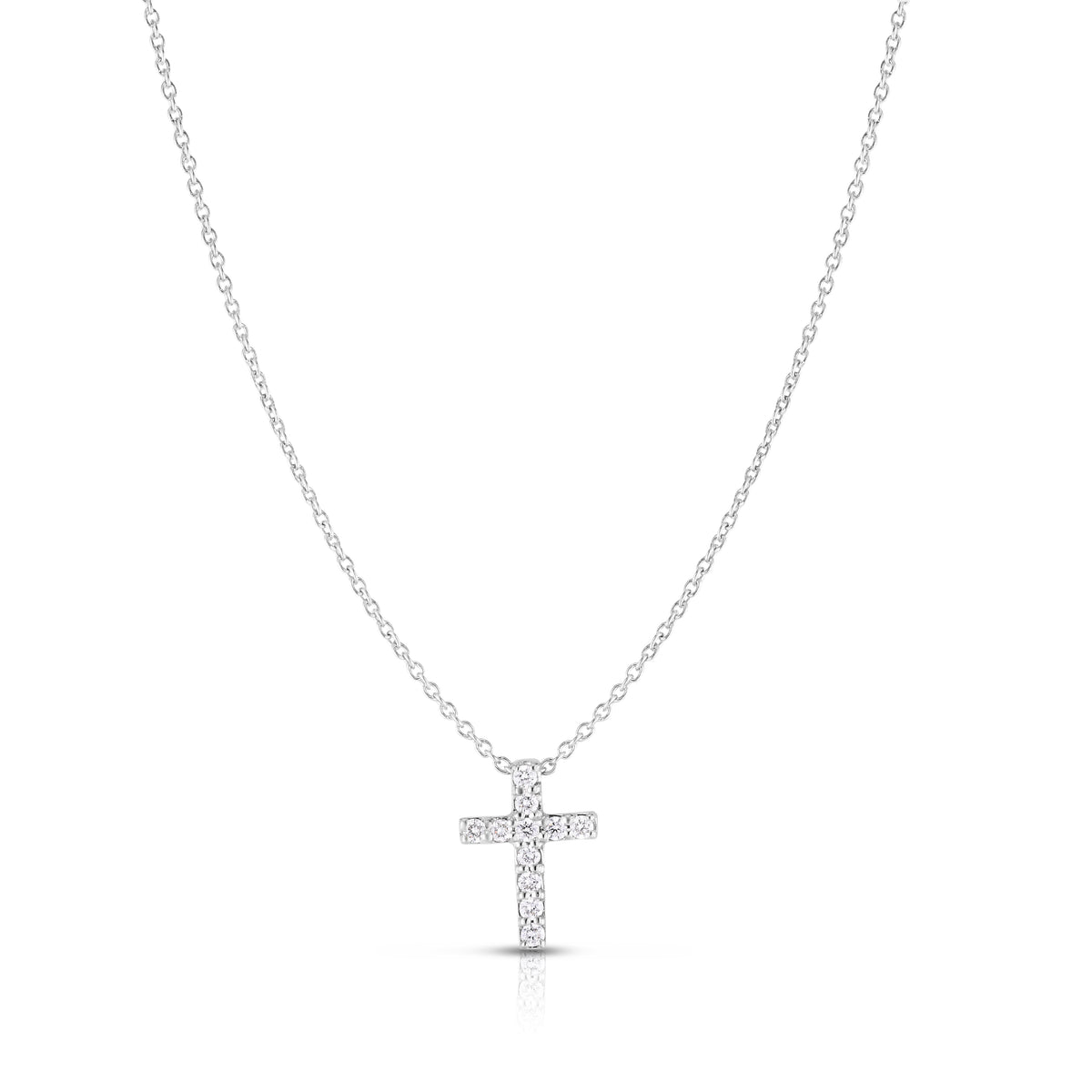 18K White Gold Tiny Treasures Small Diamond Square Cross Necklace