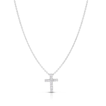 18K White Gold Tiny Treasures Small Diamond Square Cross Necklace