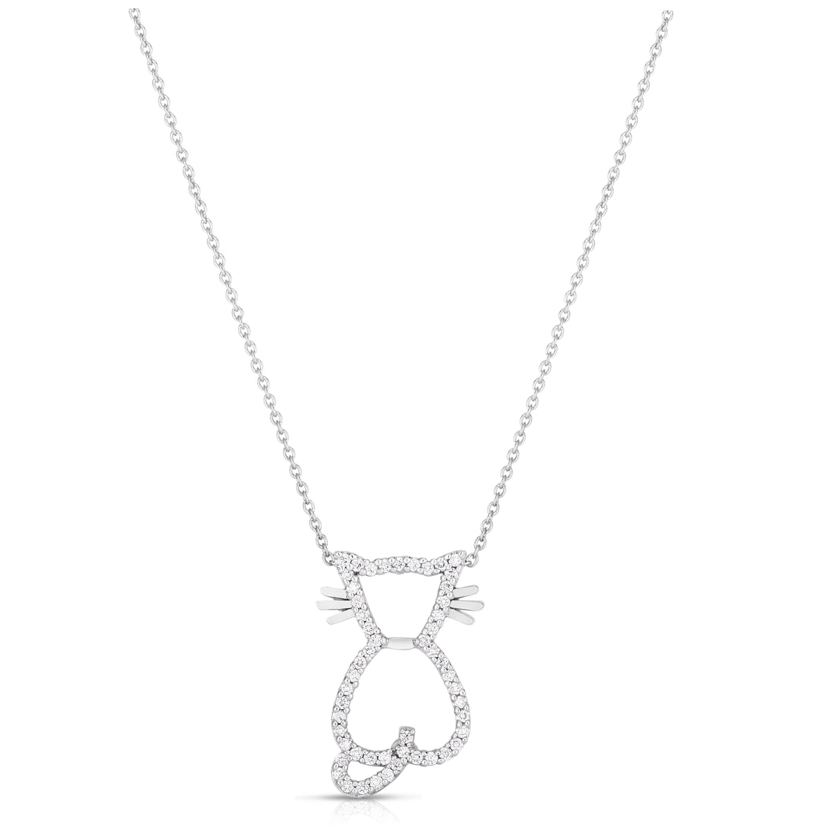 18k White Gold Tiny Treasures Diamond Cat Necklace
