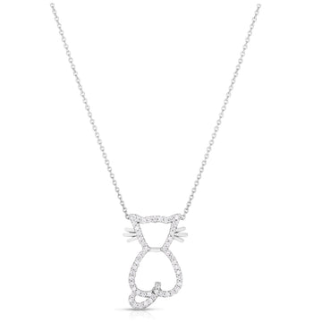 18k White Gold Tiny Treasures Diamond Cat Necklace