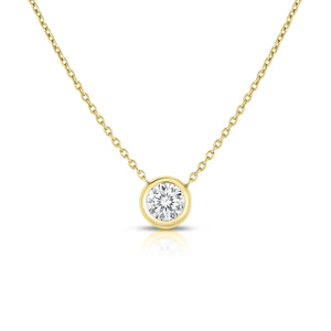 18K Gold Diamonds By The Inch Bezel Set Solitaire Necklace
