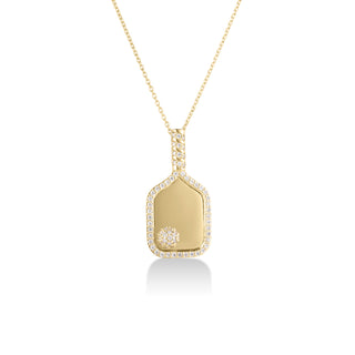 18k Yellow Gold Tiny Treasures Diamond Pickleball Racket & Ball Necklace thumbnail
