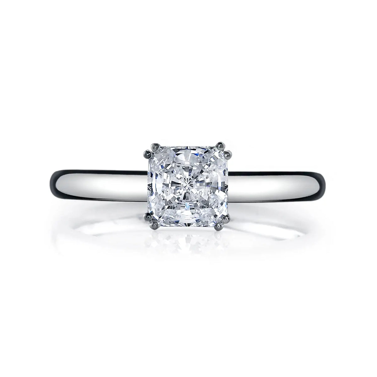 18K White Gold 2ct Asscher Slim Solitaire Engagement Ring Setting, 2.2mm