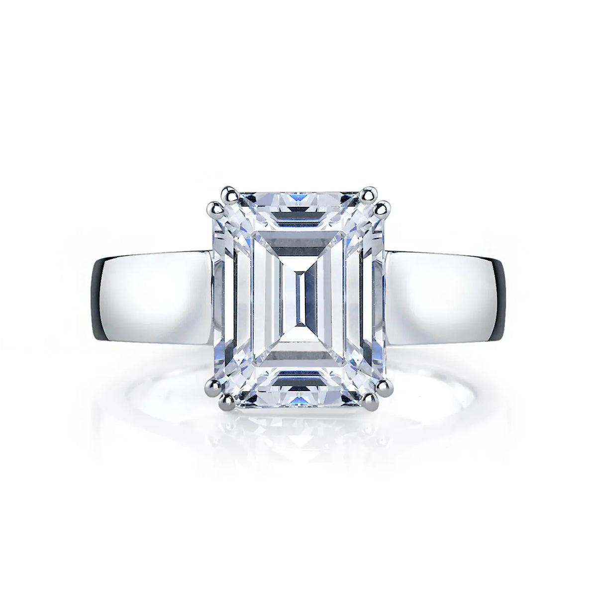 18K White Gold 2ct Emerald Bold Solitaire Engagement Ring Setting, 5mm