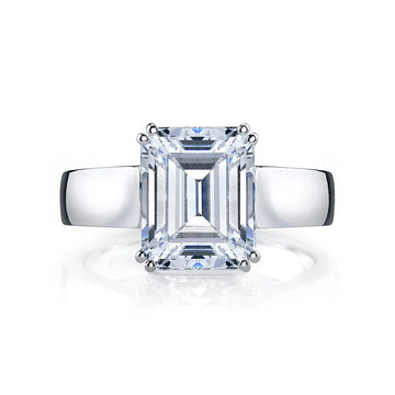 18K White Gold 2ct Emerald Bold Solitaire Engagement Ring Setting, 5mm
