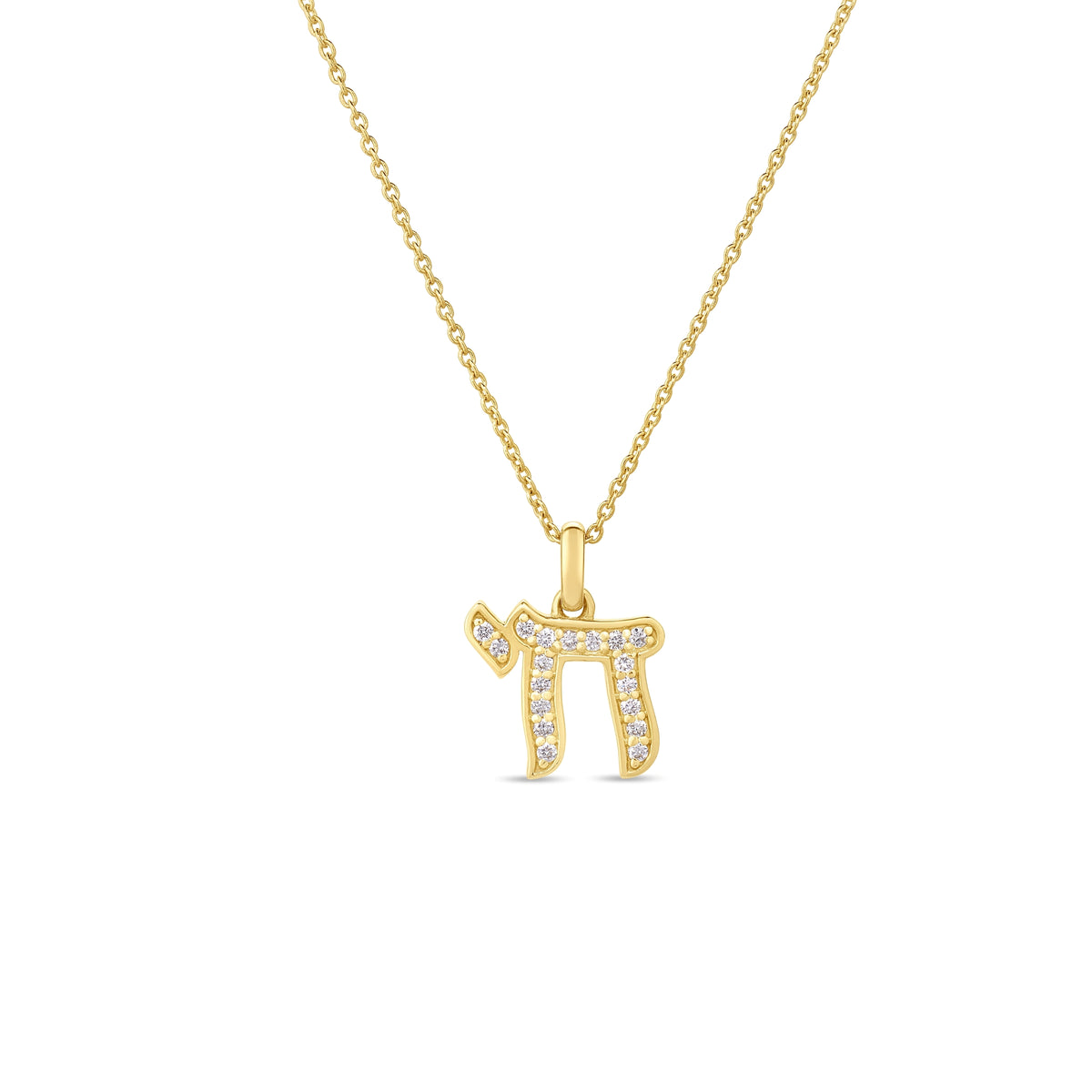 18K Yellow Gold Tiny Treasures Diamond Chai Symbol Necklace