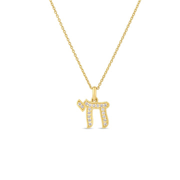 18K Yellow Gold Tiny Treasures Diamond Chai Symbol Necklace