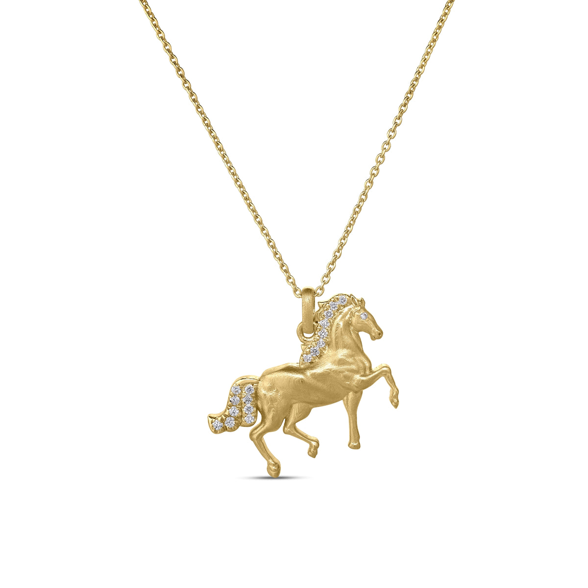18k Yellow Gold Tiny Treasures Diamond And Satin Finish Horse Necklace