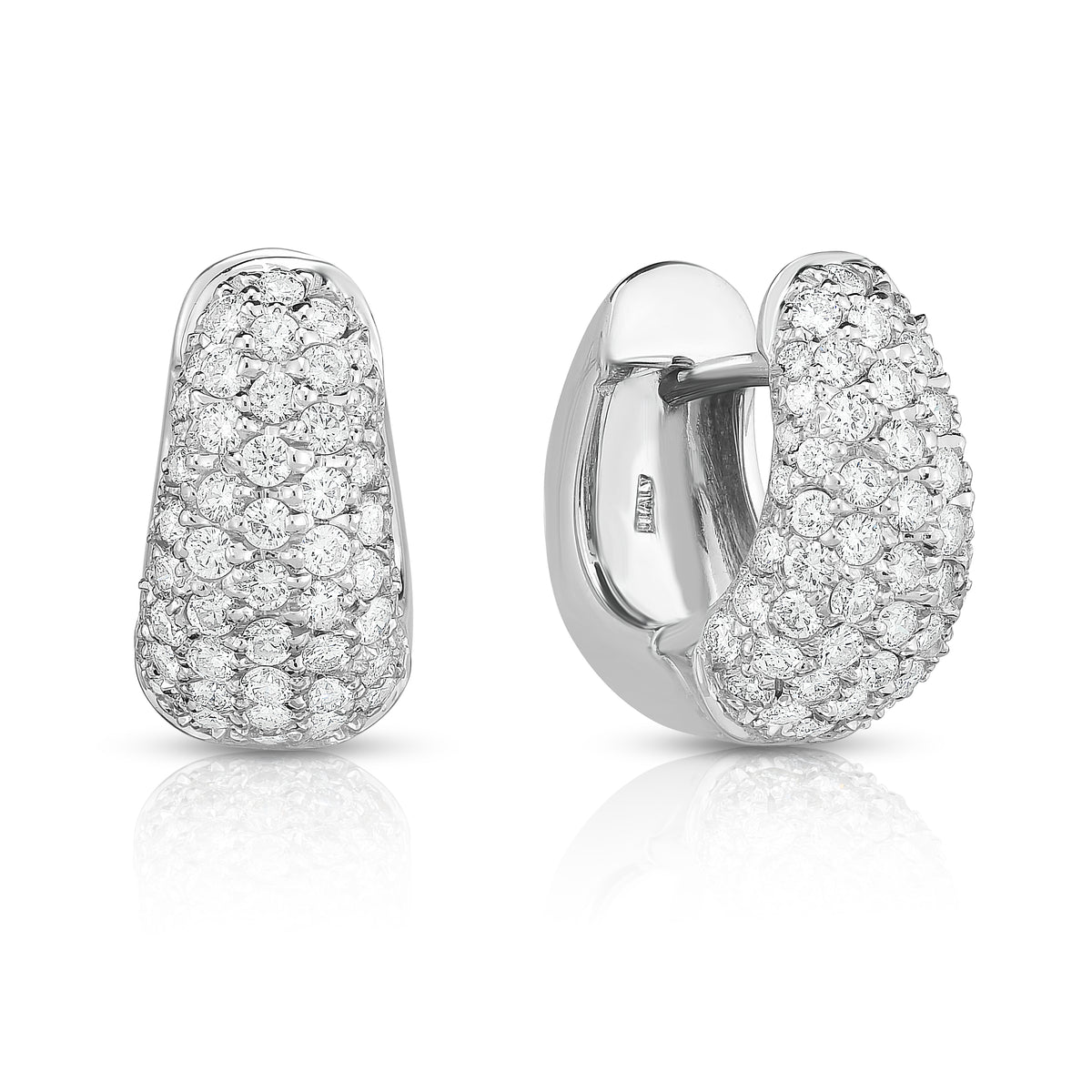 18k White Gold Classic Diamond Pave Huggy Hoops