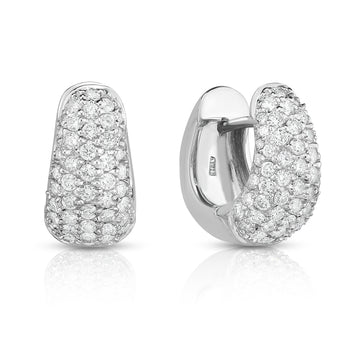 18k White Gold Classic Diamond Pave Huggy Hoops