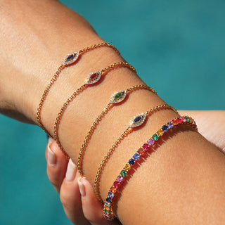 Blue Sapphire Evil Eye Chain Bracelet thumbnail