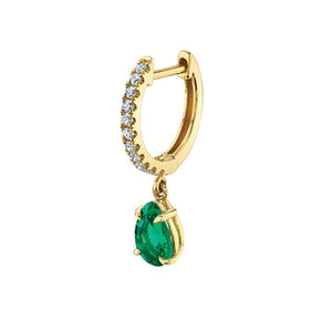 Single Diamond Huggie With Pear-Shaped Emerald Drop