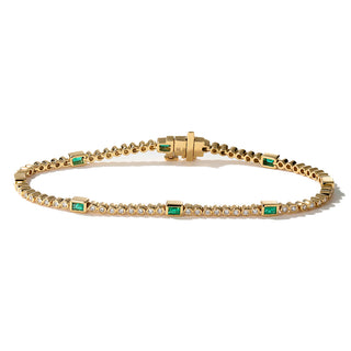 Classic Bezel Baguette Emerald and Round Diamond Tennis Bracelet thumbnail