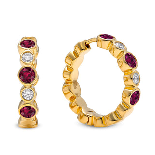 Bubbly Ruby and Diamond Mini Hoop Earrings thumbnail