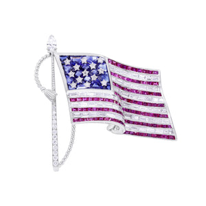 Platinum Ruby, Diamond, Sapphire American Flag Pin
