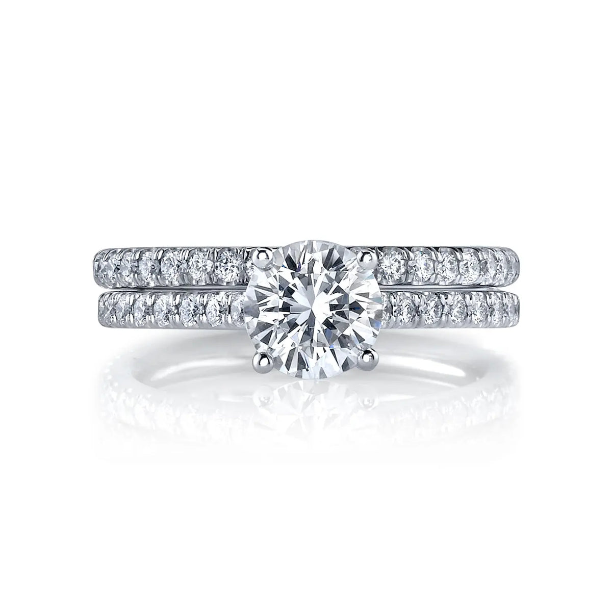 18K White Gold 0.5ct Slim Round Diamond U-Prong Micro Pave Engagement Ring Setting Set, 0.25ct G-H, VS