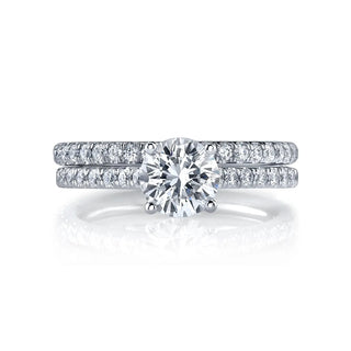 18K White Gold 0.5ct Slim Round Diamond U-Prong Micro Pave Engagement Ring Setting Set, 0.25ct G-H, VS thumbnail