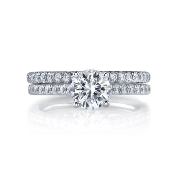 18K White Gold 0.5ct Slim Round Diamond U-Prong Micro Pave Engagement Ring Setting Set, 0.25ct G-H, VS