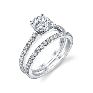 18K White Gold 0.5ct Slim Round Diamond U-Prong Micro Pave Engagement Ring Setting Set, 0.25ct G-H, VS thumbnail