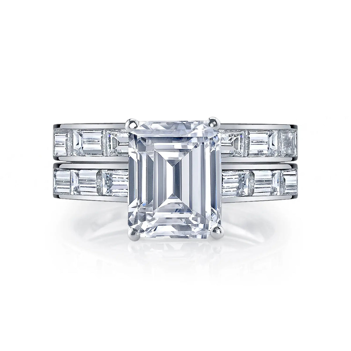 Platinum 2ct Emerald-Cut Diamond and Baguette Diamond Channel-Set Engagement Ring Setting Set, 2.05ct G-H, VS