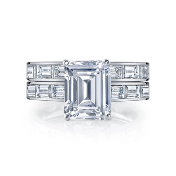 Platinum 2ct Emerald-Cut Diamond and Baguette Diamond Channel-Set Engagement Ring Setting Set, 2.05ct G-H, VS