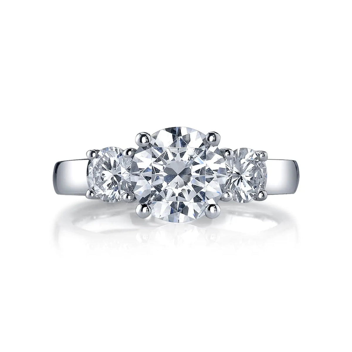 18K White Gold 1ct Slim Round Diamond Three Stone Engagement Ring Setting, 1ct G-H, VS