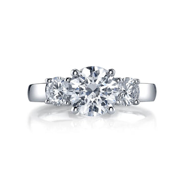 18K White Gold 1ct Slim Round Diamond Three Stone Engagement Ring Setting, 1ct G-H, VS
