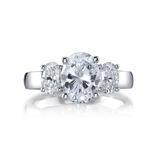 18K White Gold 1ct Slim Oval-Cut Diamond Three Stone Engagement Ring Setting, 1ct G-H, VS thumbnail