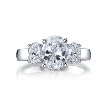 18K White Gold 1ct Slim Oval-Cut Diamond Three Stone Engagement Ring Setting, 1ct G-H, VS