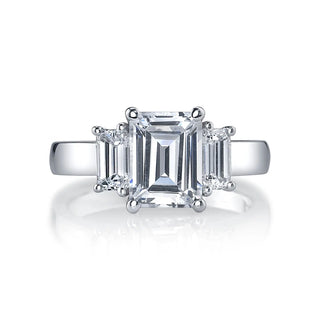 18K White Gold 1.5ct Emerald-Cut Diamond Three Stone Engagement Ring Setting, 0.75ct G-H, VS thumbnail