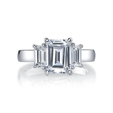 18K White Gold 1.5ct Emerald-Cut Diamond Three Stone Engagement Ring Setting, 0.75ct G-H, VS