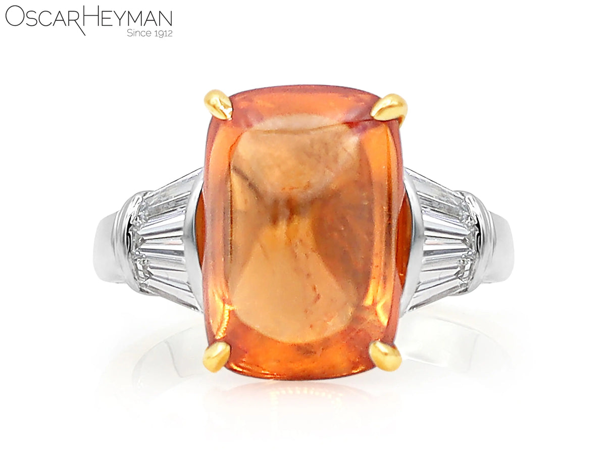 Platinum & Yellow Gold Spessartite Garnet Garnet Diamond Ring