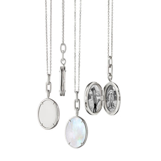 "ELLE" STONE SLIM 18K WHITE GOLD LOCKET NECKLACE thumbnail