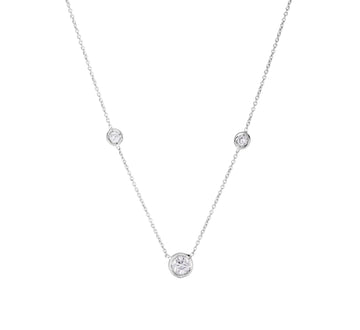 18k White Gold Diamonds By The Inch Mixed Size 3 Station Necklace