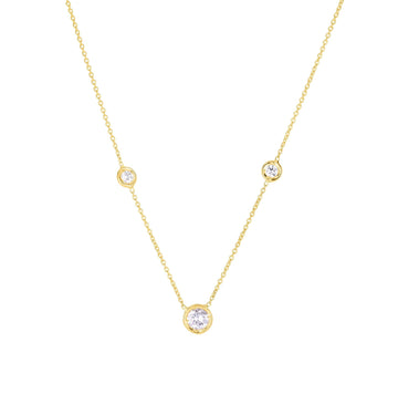 18k Yellow Gold Diamonds By The Inch Mixed Size Three Station Necklace